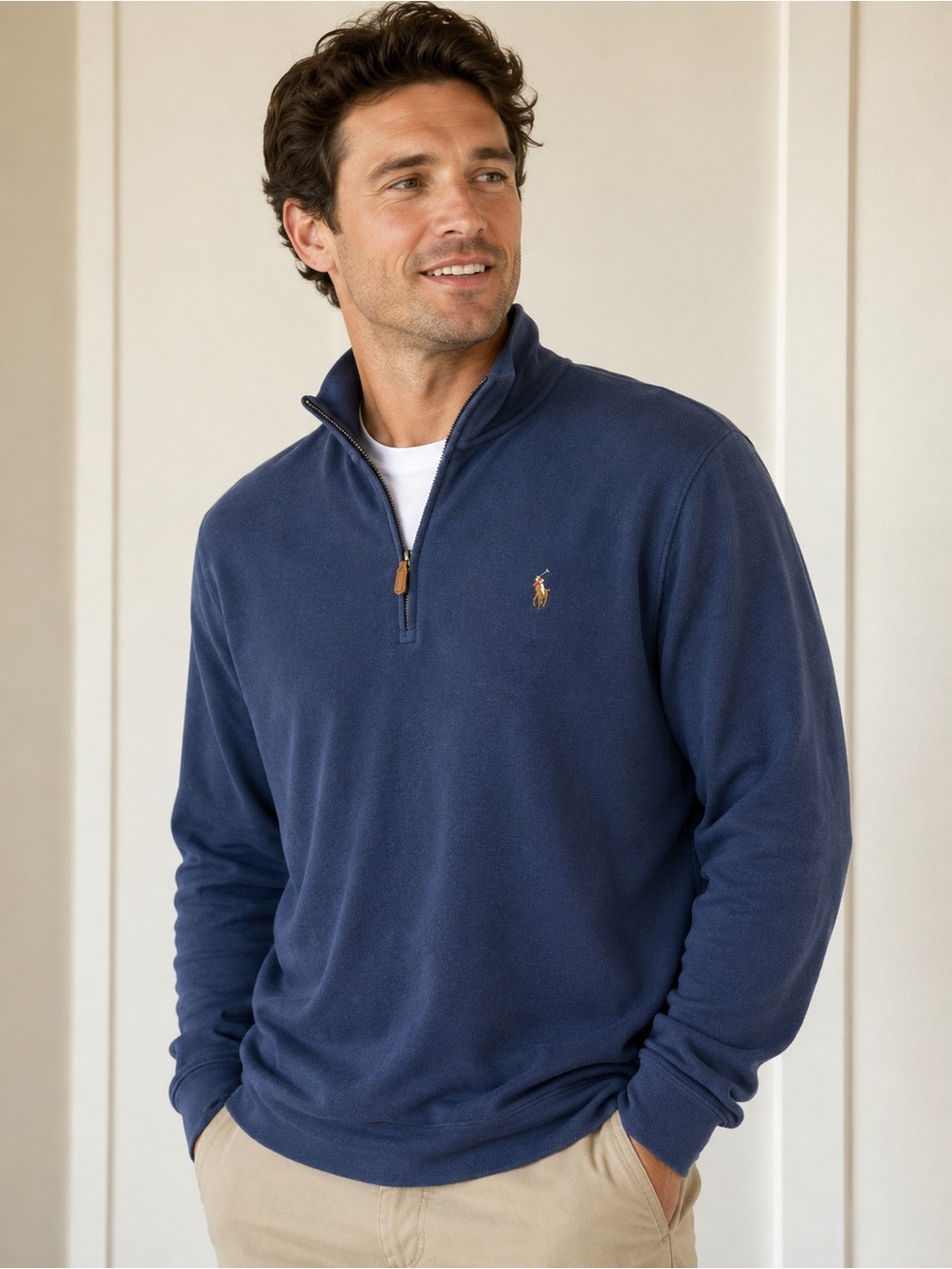 Polo Ralph Lauren Men’s XXL Navy Blue Quarter Zip Pullover Sweater Pony Logo